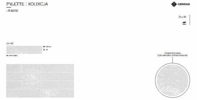 Płytki łazienkowe ciegiełka szkliwione 30x7 Palette white