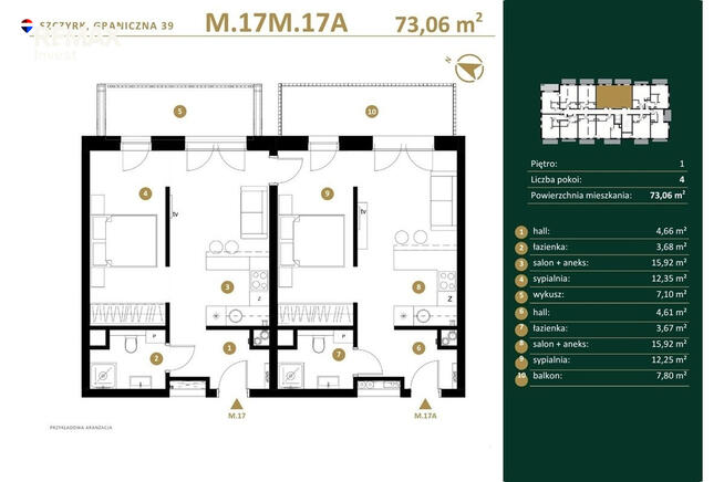 Duże mieszkanie z dwoma balkonem i wykuszem