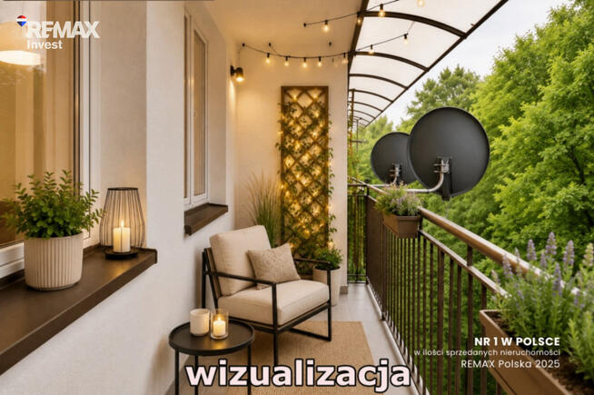 Balkon, zieleń i centrum miasta