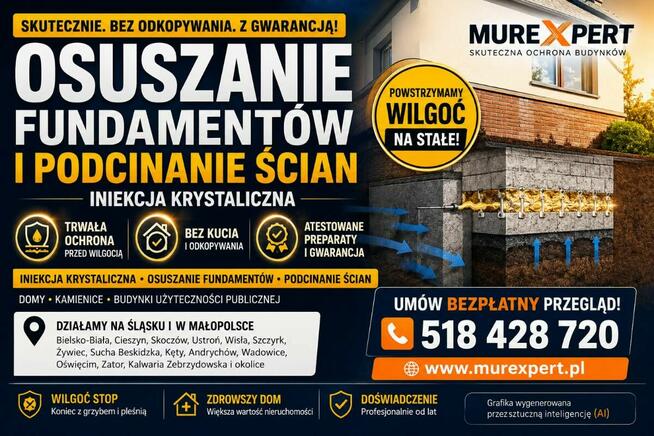 Iniekcja i podcinanie ścian - izolacja pozioma muru, osuszan