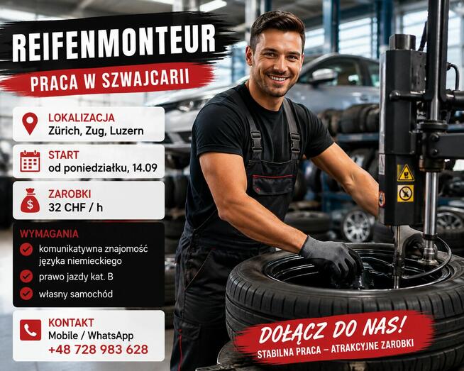 Praca dla REIFENMONTEUR / MONTER OPON w Szwajcarii