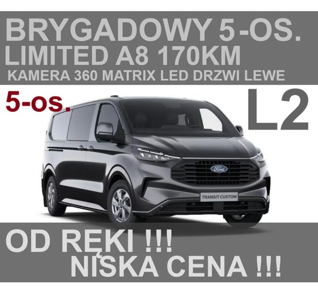 Ford Transit Custom 5-osobowy Limited A8 170KM Kamera 360 Matrix LED