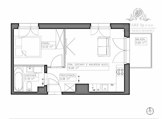 Mieszkanie 2 pokojowe 37,12m2 z balkonem 4m2/Iwiny blisko Buforowej