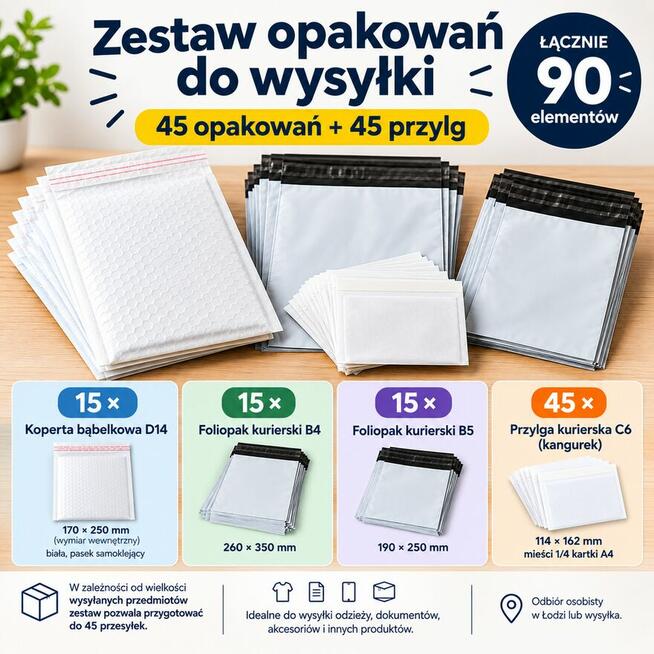 Zestaw opakowań do wysyłki – 45 opakowań + 45 przylg