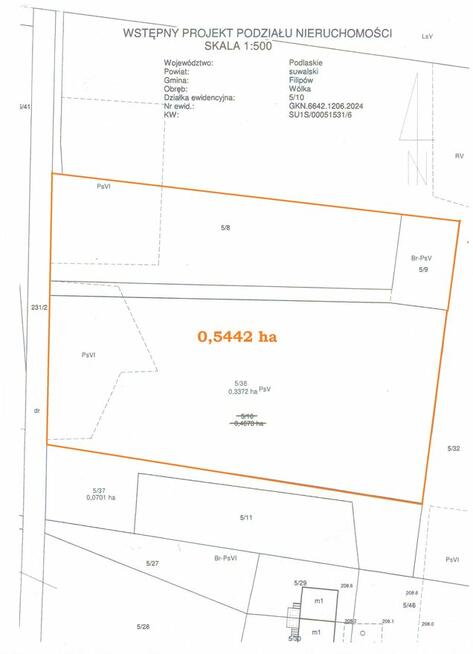 Działka o powierzchni 0,5442 ha - Wólka, gm. Filipów