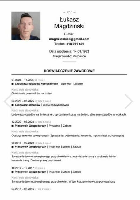 PILNIE POSZUKUJĘ PRACY Sprzatanie obiektow mezczyna