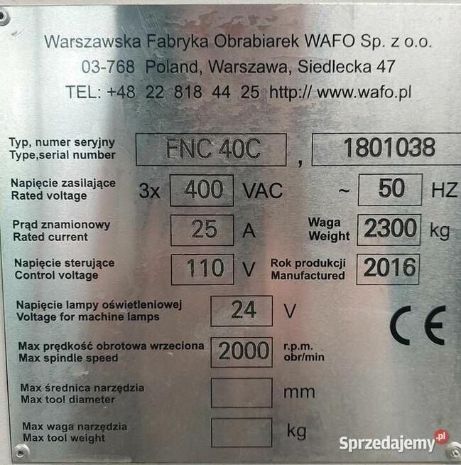 Frezarka uniwersalna WAFO FNC 40C