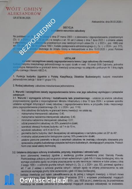 Duża szeroka działka 6.67ha wz na 4 domy media , cisza las