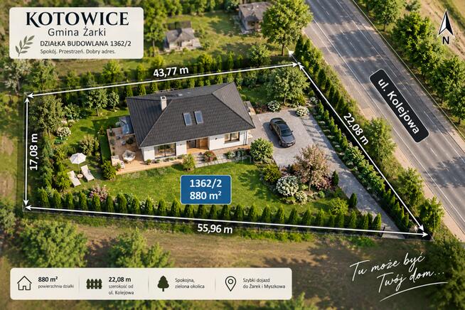 Działka budowlana 880 m² Kotowice 149 tys. zł