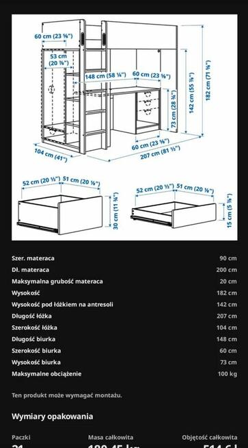 Łózko z antresolą Ikea