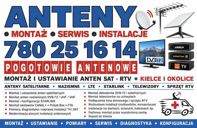 Montaż serwis Anten Kielce i okolice SAT RTV