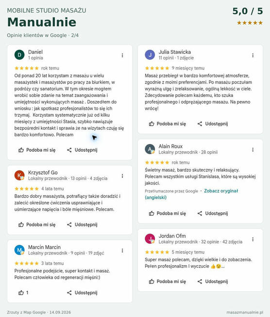 Masaż z dojazdem/stacjonarnie. Mobilny masażysta