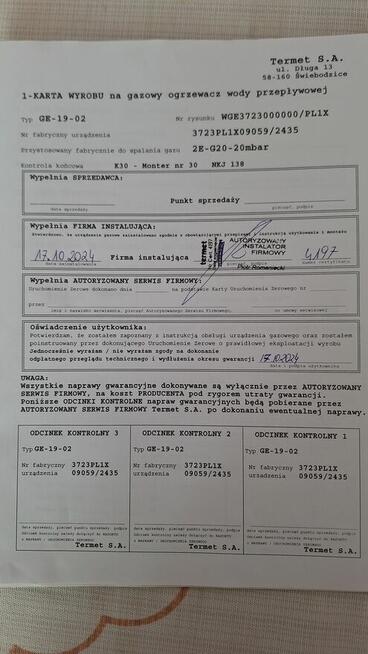 Gazowy przepływowy podgrzewacz wody
