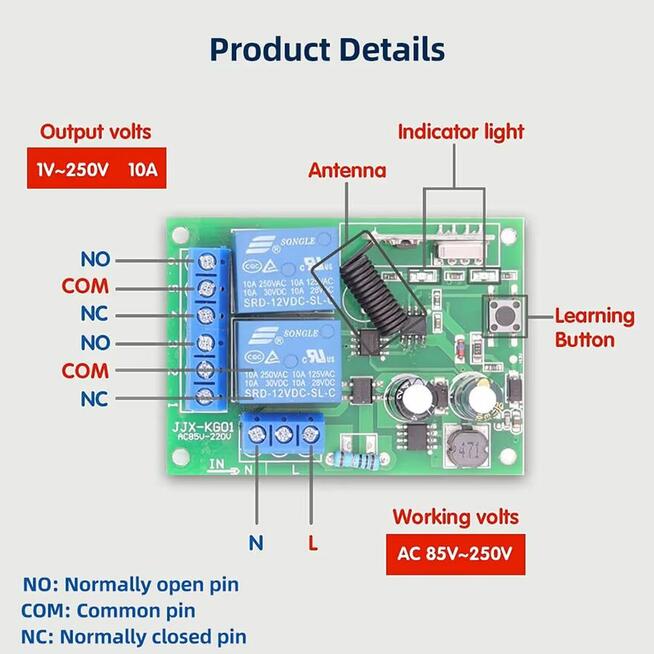 Przełącznik zdalnego sterowania z 2 pilotami 433 MHz