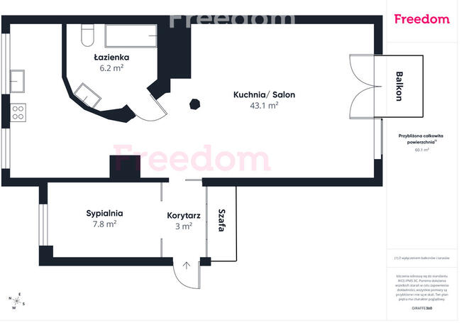 Komfortowe 60 m² z dużym balkonem.