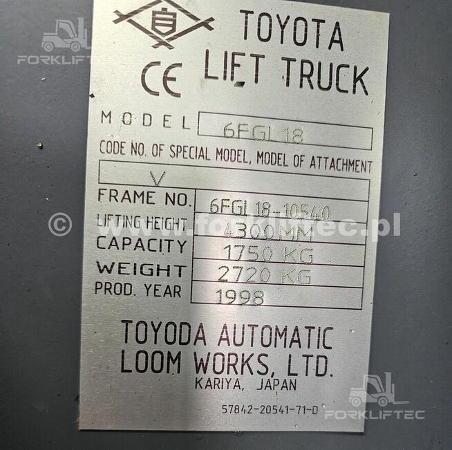 Wózek Widłowy TOYOTA 6FGF18 , Obrotnica TOYOTA 6FG18 Linde