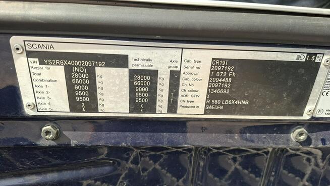 Scania R 580 LA 6x4 ES Topline E6 26.5t