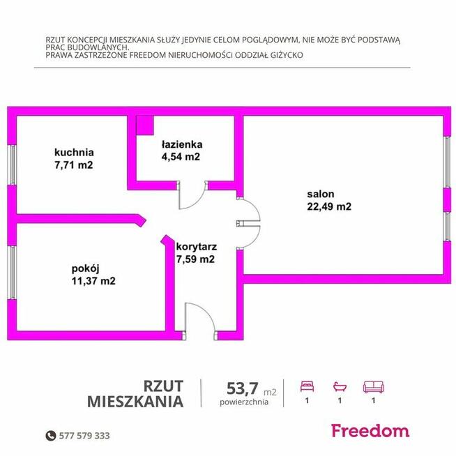 2 pokoje | 53,70 m² | Giżycko, ul. Jagiełły