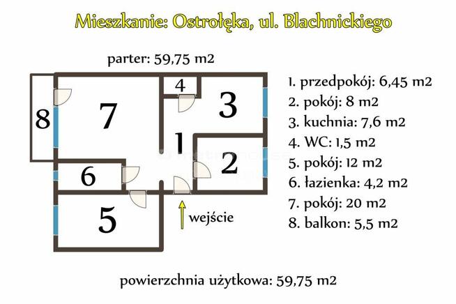Mieszkanie 3-pokojowe na parterze