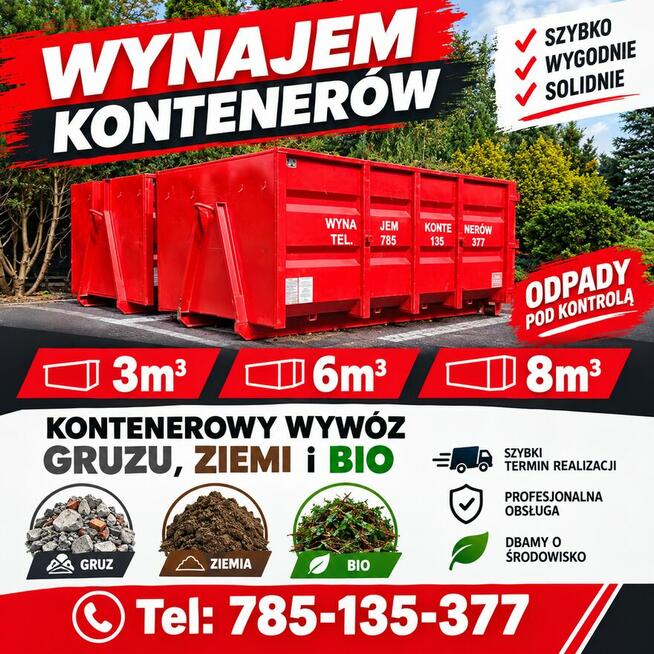 Wywóz gruzu, wywóz ziemi kontenery