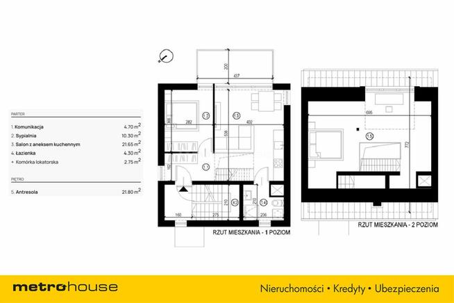 Ustroń - 65,55 m² - Dwupoziomowe z tarasem