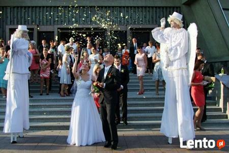 Anioły na szczudłach, klauni, szczudlarze, urodziny dla dzie