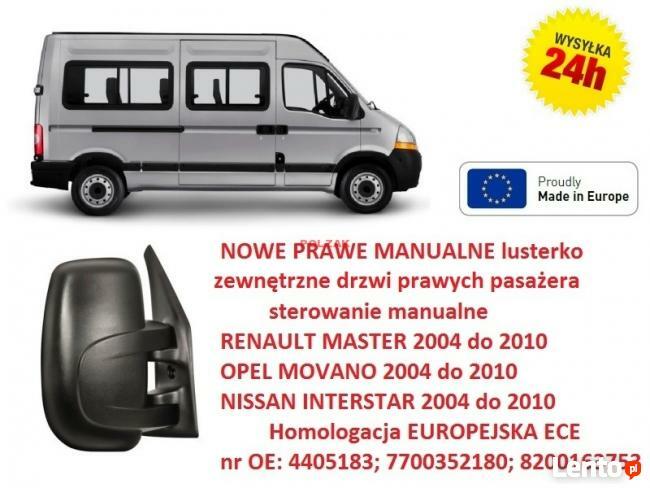 NOWE PRAWE MANUALNE lusterko zewnętrzne RENAULT MASTER 04-