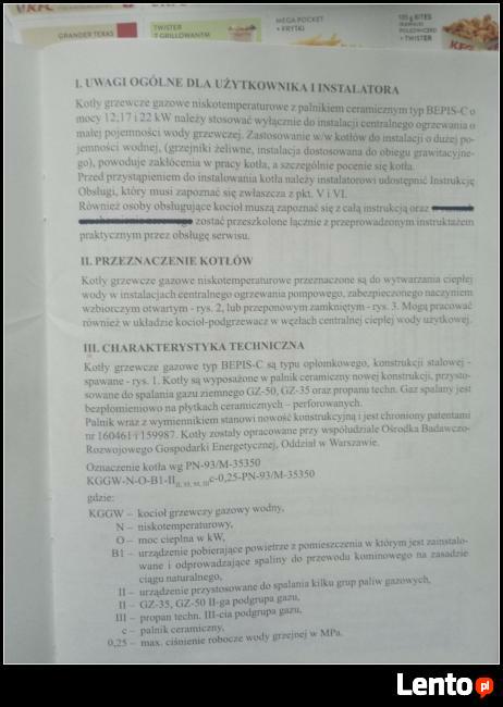Kocioł grzewczy gazowy wodny niskotemperaturowy 17kW, 1800zł