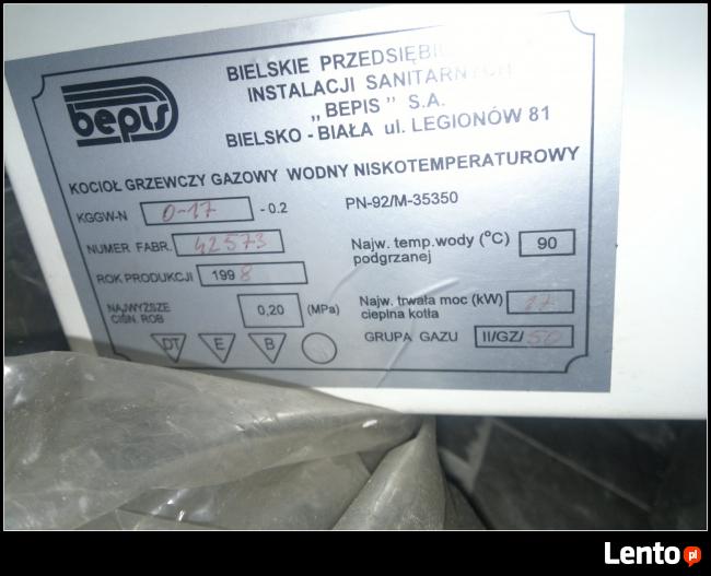 Kocioł grzewczy gazowy wodny niskotemperaturowy 17kW, 1800zł