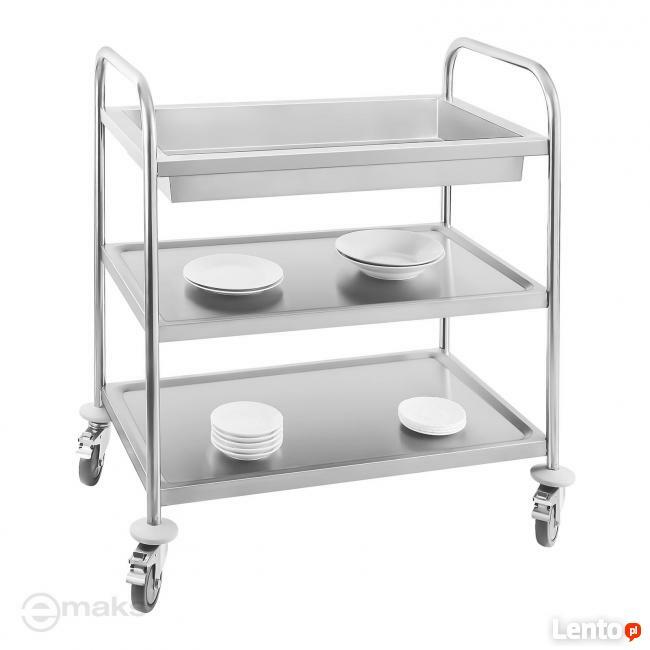 Wózek kelnerski 3 półki stal szlachetna kółka z hamulcami