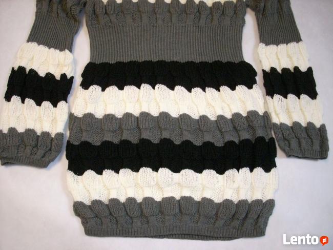 TUNIKA Sweter SUPER Splot Pompon NOWA S M