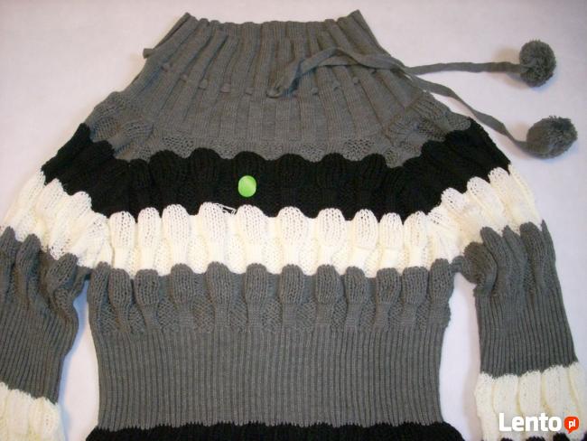 TUNIKA Sweter SUPER Splot Pompon NOWA S M