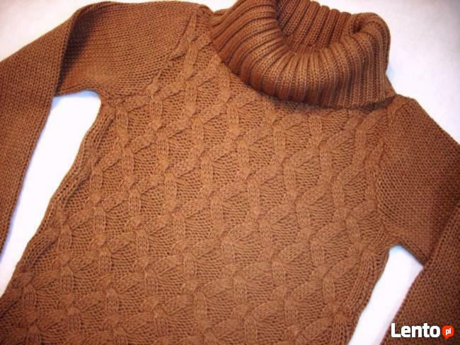 Ciepły Sweter Golf Warkocze j Nowy S M vintage