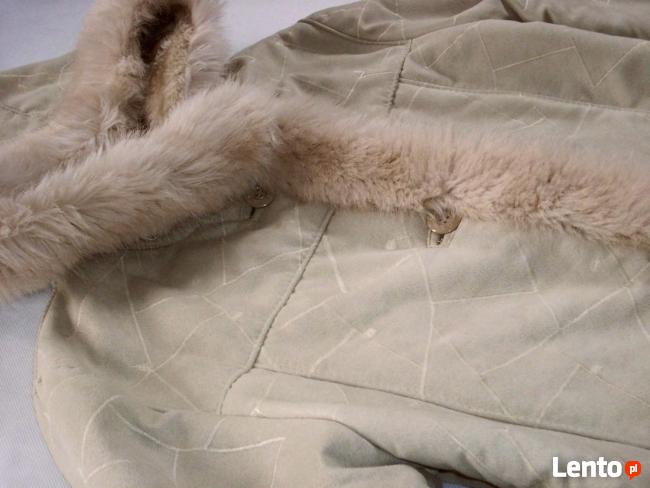 PIĘKNY Kożuch Ciepły Płaszcz Kaptur j NOWY 40 42 Haft