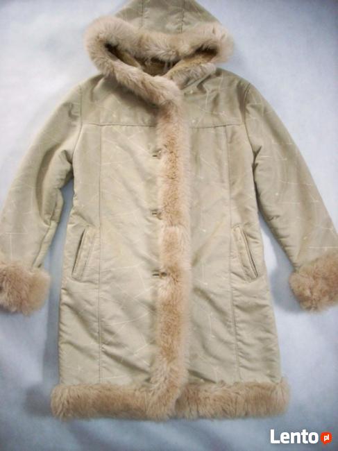 PIĘKNY Kożuch Ciepły Płaszcz Kaptur j NOWY 40 42 Haft