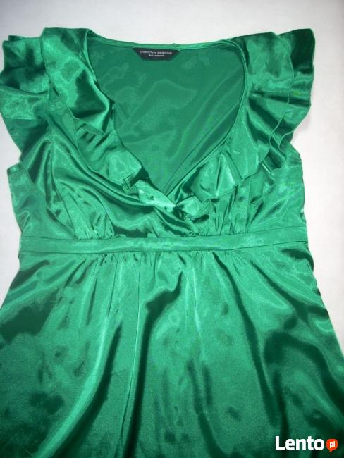 DOROTHY PERKINS zielona tunika Falbanki Satyna 40 L