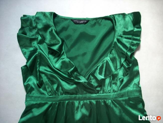 DOROTHY PERKINS zielona tunika Falbanki Satyna 40 L