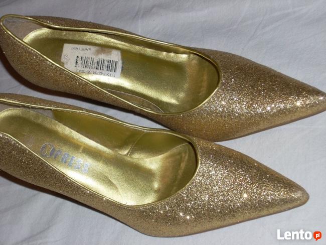 Złote Buty Szpilki Wizytowe j nowe 36 36,5