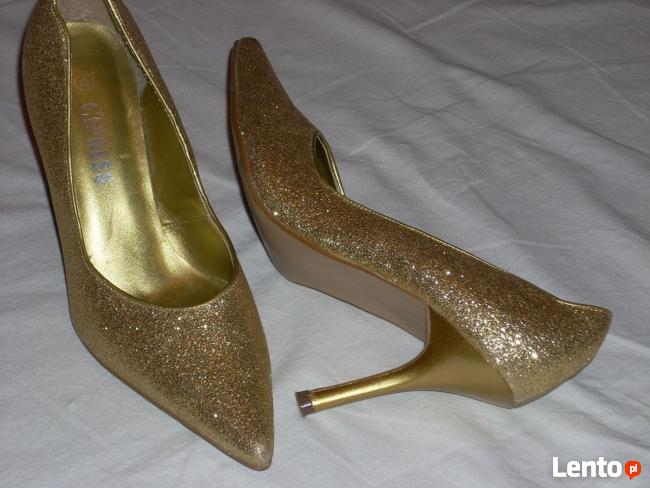 Złote Buty Szpilki Wizytowe j nowe 36 36,5