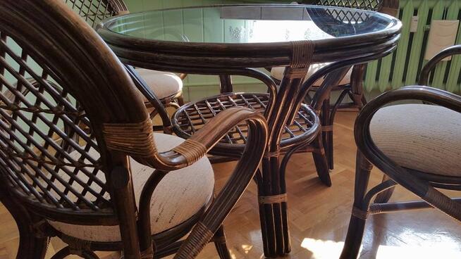 Komplet rattanowy STÓŁ + 4 KRZESŁA - oliwkowy - OLIMAR