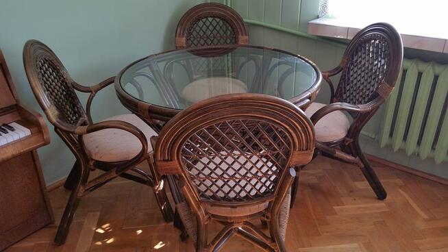 Komplet rattanowy STÓŁ + 4 KRZESŁA - oliwkowy - OLIMAR