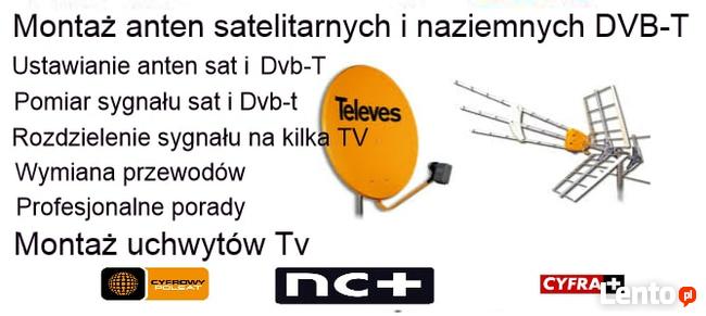 Montaż telewizji. Anteny Sat, Dvb-T 2 HEVC Wieszanie TV