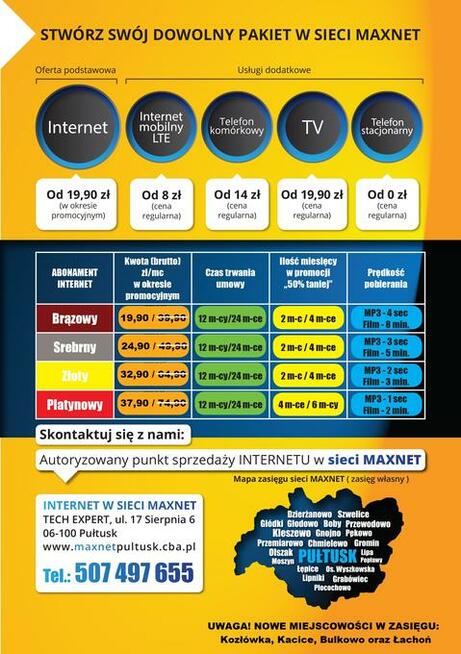 Internet w Pułtusku i okolicach bez limitu danych.