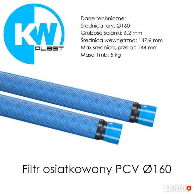 Rura filtrowa osiatkowana PCV Ø160 Filtry studzienne