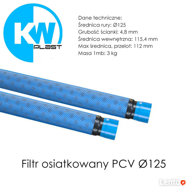 Rury filtrowe osiatkowane PCV Ø125 Filtry do studni