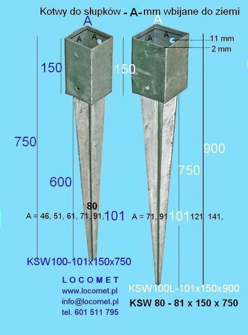 Kotwa do słupka 8x8 cm do wbicia w ziemię