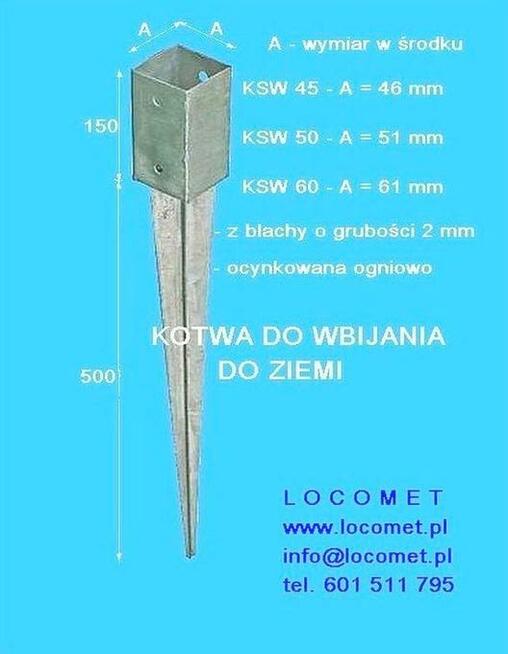 Kotwa do słupka 8x8 cm do wbicia w ziemię