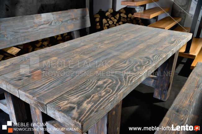 Zestaw meblowy, stół + 2 ławki, świerk olejowany, nr kat.433