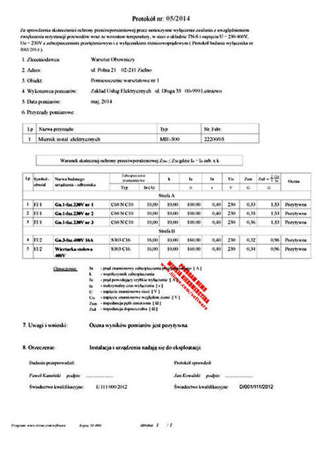 Program do tworzenia protokołów z pomiarów elektrycznych.