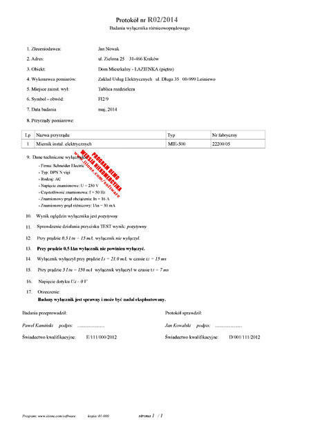 Program do tworzenia protokołów z pomiarów elektrycznych.